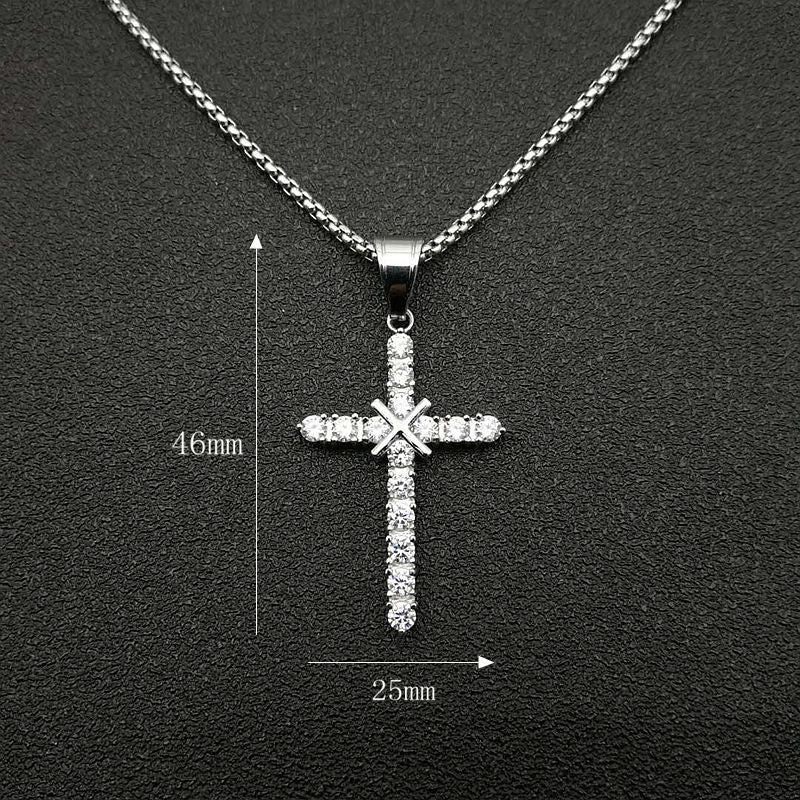 Planderful Hip Hop Jewelry Titanium Steel Gold Plated Zircon Cross Pendant Necklace For Men
