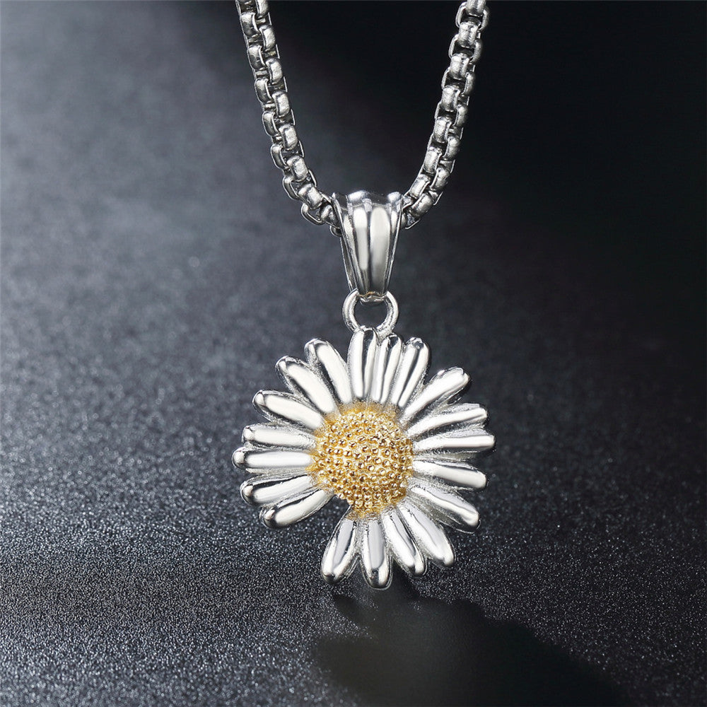 Planderful Daisy Necklace Titanium Steel Pendant Statement Jewelry For Women And Unisex