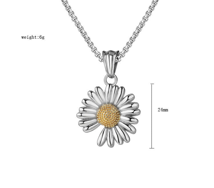 Planderful Daisy Necklace Titanium Steel Pendant Statement Jewelry For Women And Unisex