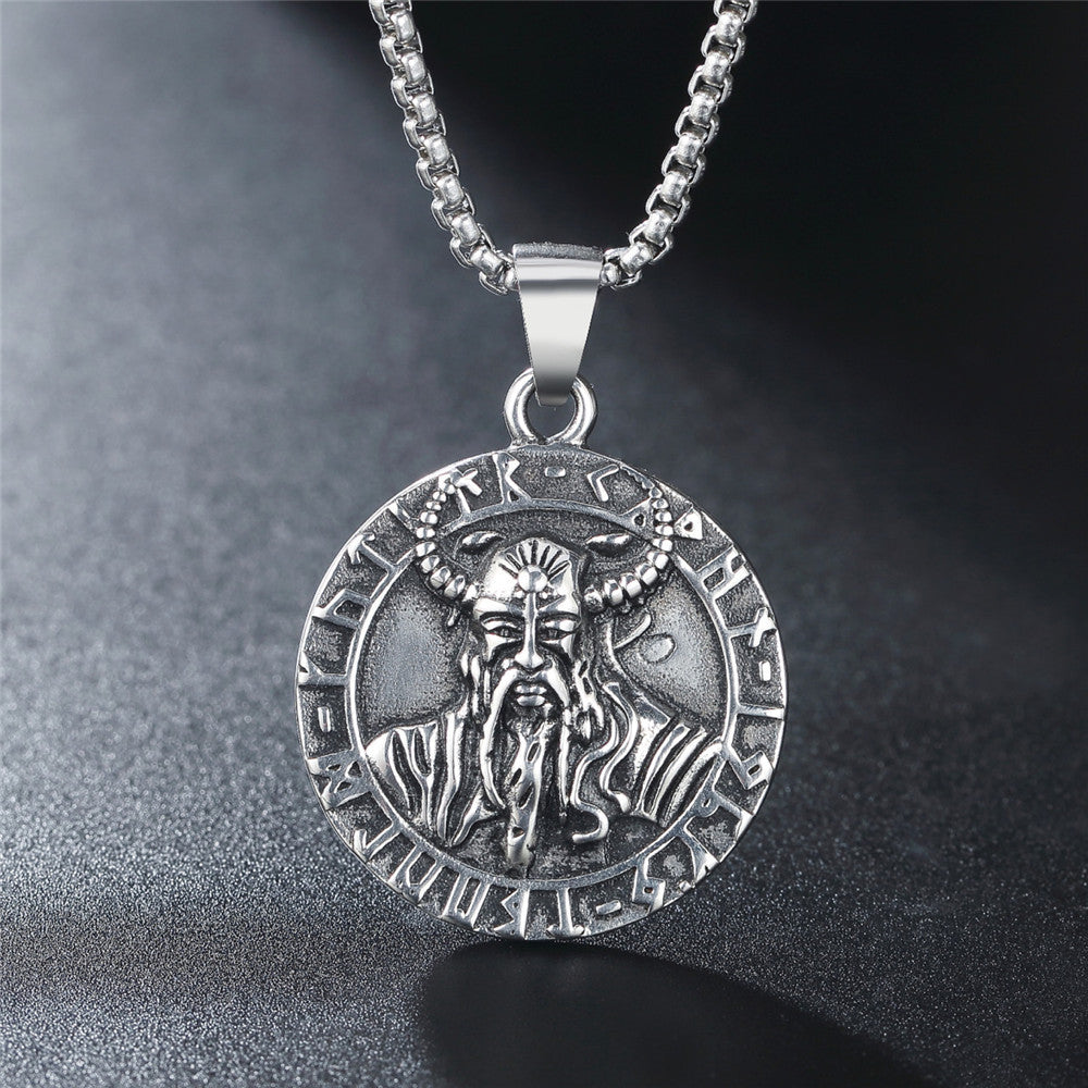 Planderful Nordic Viking Round Pendant Personalized Mens Unisex Stainless Steel Protection Pendant