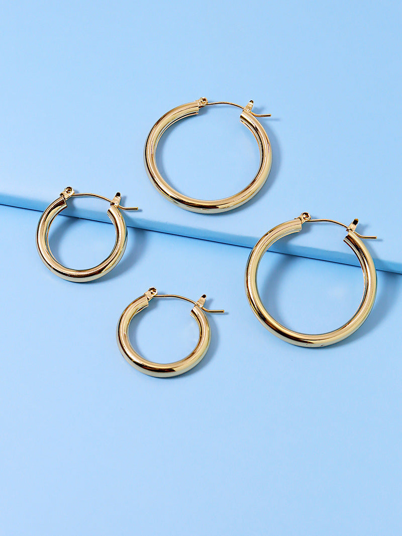 Metallic Geometric C-Shaped Earrings Set for Women - Stylish Cross-Border Jewelry Choice