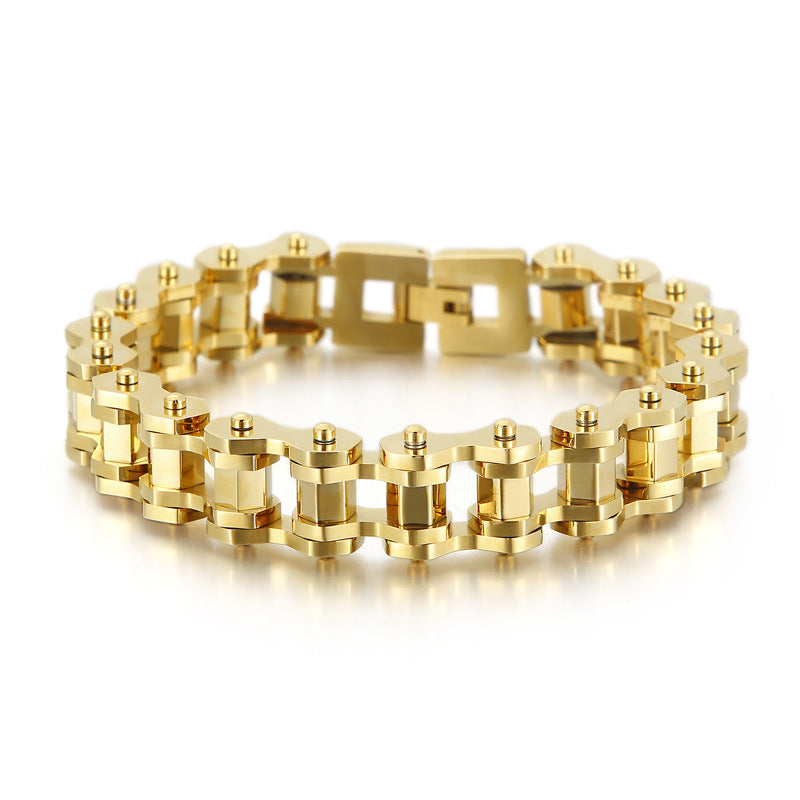 Punk-Inspired Stainless Steel Men's Bracelet with Rhombus Bicycle Chain Design