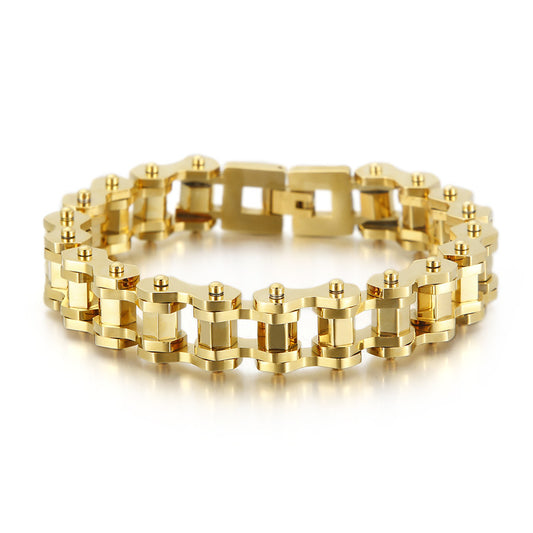 Punk-Inspired Stainless Steel Men's Bracelet with Rhombus Bicycle Chain Design