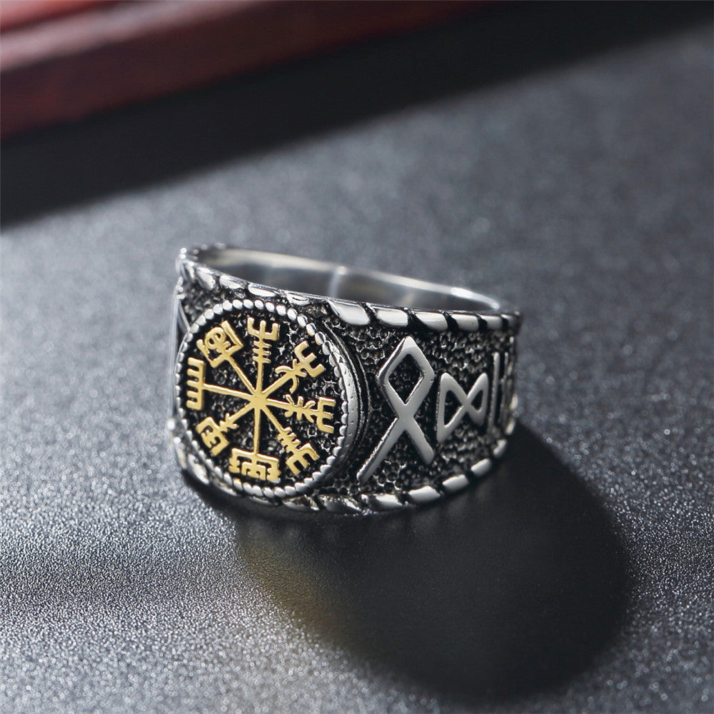 Planderful Personalized Vintage Viking Compass Rune Ring For Men Unisex Titanium Steel Protection Statement