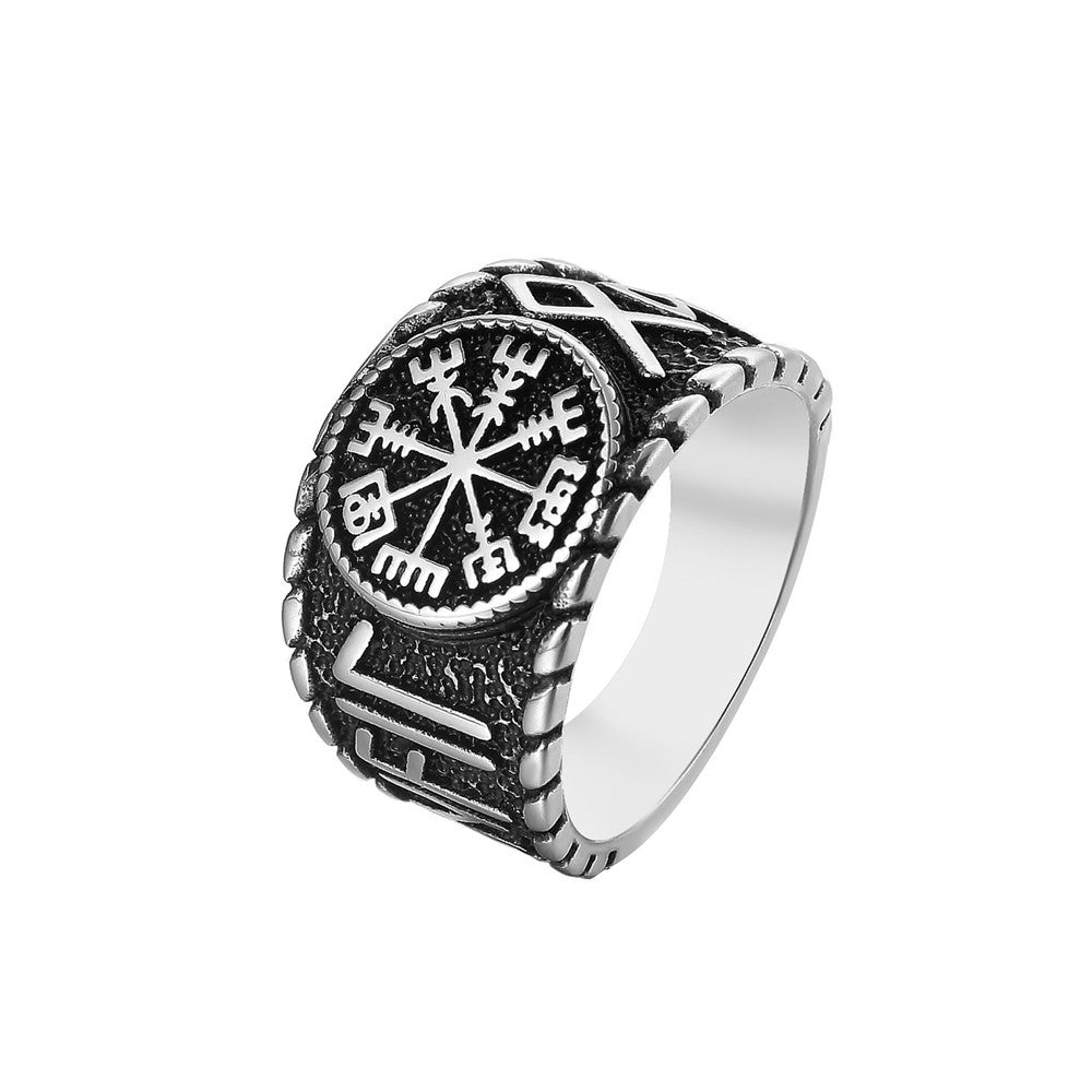 Planderful Personalized Vintage Viking Compass Rune Ring For Men Unisex Titanium Steel Protection Statement