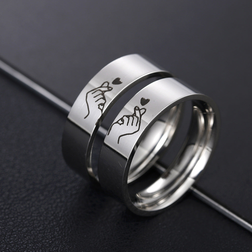 Heart to Heart Titanium Steel Little Finger Ring for Men with Wholesale Options