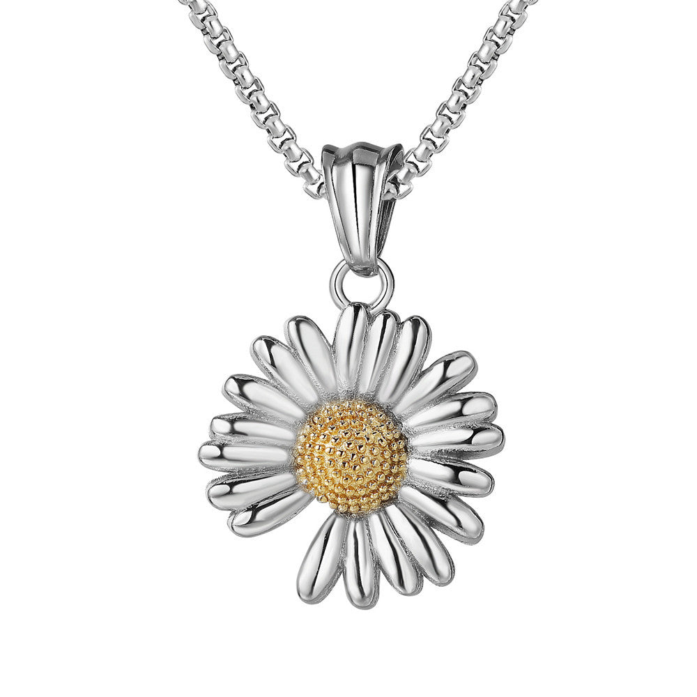 Planderful Daisy Necklace Titanium Steel Pendant Statement Jewelry For Women And Unisex