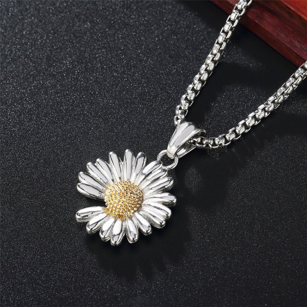 Planderful Daisy Necklace Titanium Steel Pendant Statement Jewelry For Women And Unisex