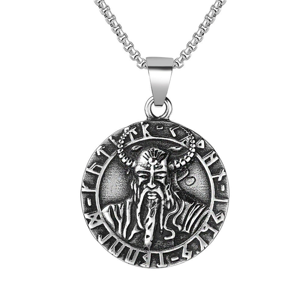 Planderful Nordic Viking Round Pendant Personalized Mens Unisex Stainless Steel Protection Pendant