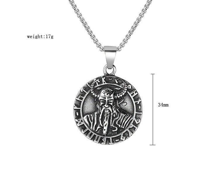 Planderful Nordic Viking Round Pendant Personalized Mens Unisex Stainless Steel Protection Pendant