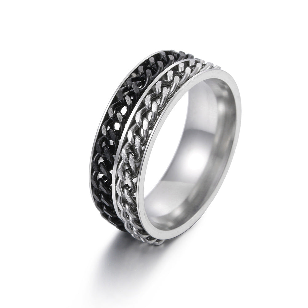 Men's Titanium Steel Double Chain Rotating Rings with Pressure-Reducing Cross-Border Jewelry