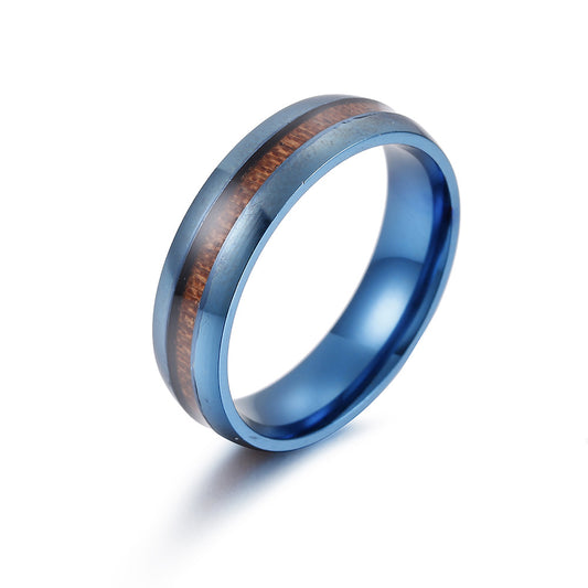 6MM Stainless Steel Acacia Wood Grain Men's Ring - Wholesale Jewelry Collection
