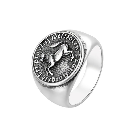 Knight Warhorse Coin Titanium Steel Ring for Men