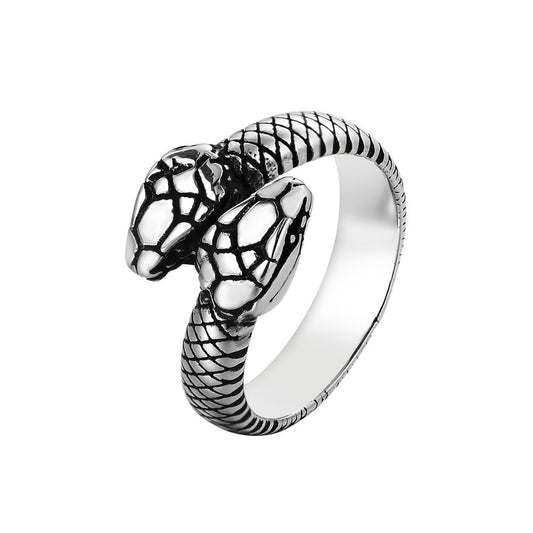 Double Headed Python Snake Titanium Steel Ring for Men