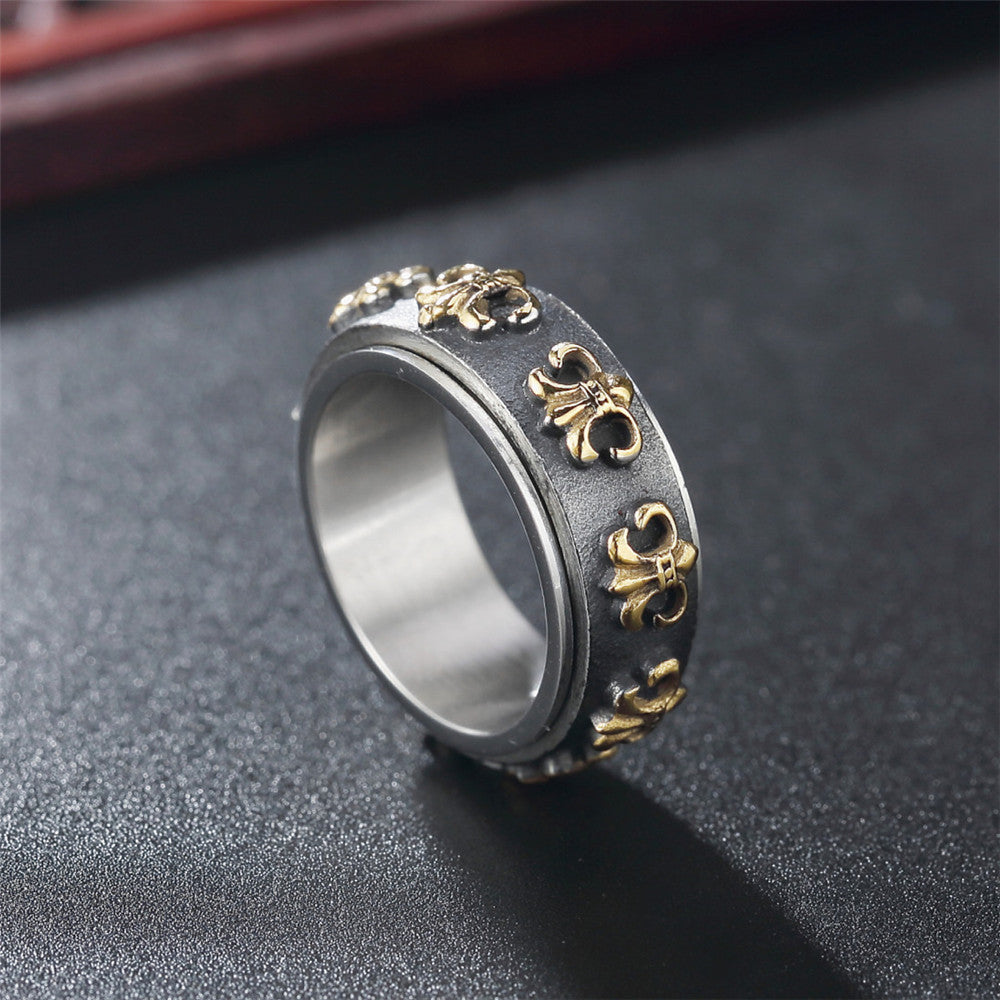 Children Flower Rotatable Titanium Steel Ring for Men