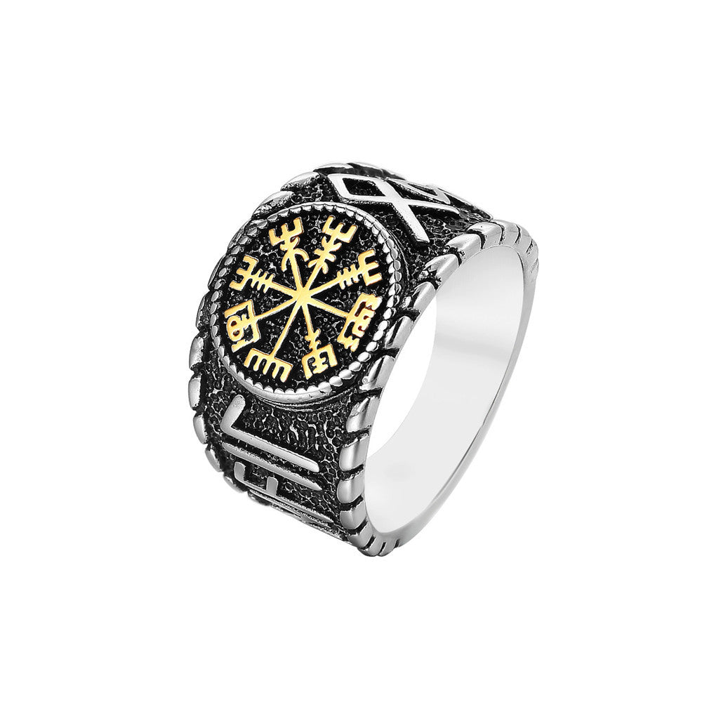 Planderful Personalized Vintage Viking Compass Rune Ring For Men Unisex Titanium Steel Protection Statement