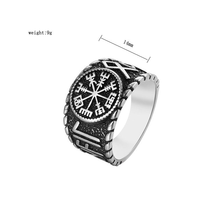 Planderful Personalized Vintage Viking Compass Rune Ring For Men Unisex Titanium Steel Protection Statement