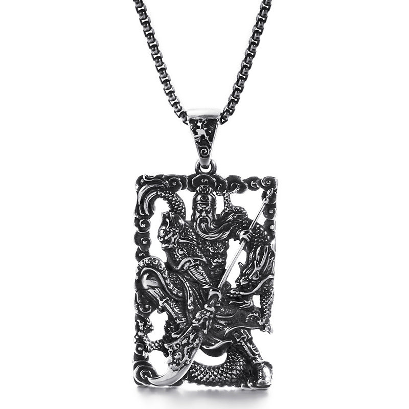 Ethnic Style Stainless Steel Guan Gong Pendant with Dragon Design