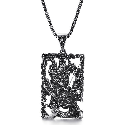 Ethnic Style Stainless Steel Guan Gong Pendant with Dragon Design