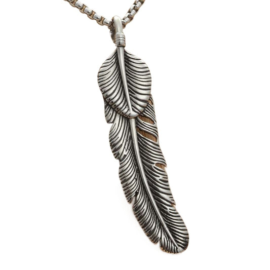 Titanium Steel Punk Feather Wing Pendant Necklace for Men - Retro Trendy Stainless Steel Design