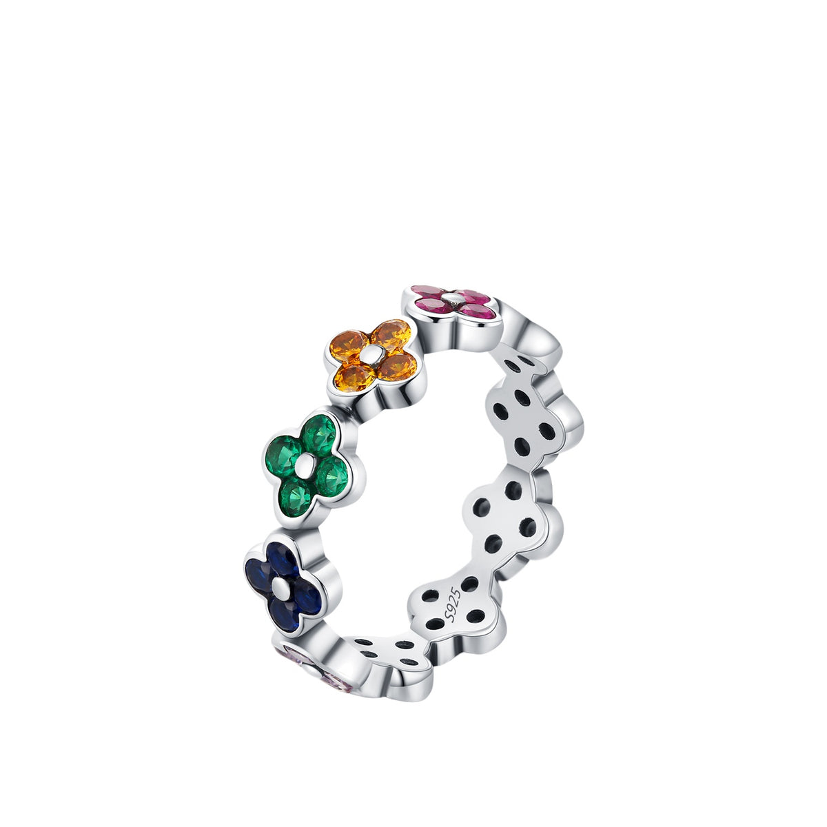 925 Sterling Silver Clover Heart Turquoise Ring