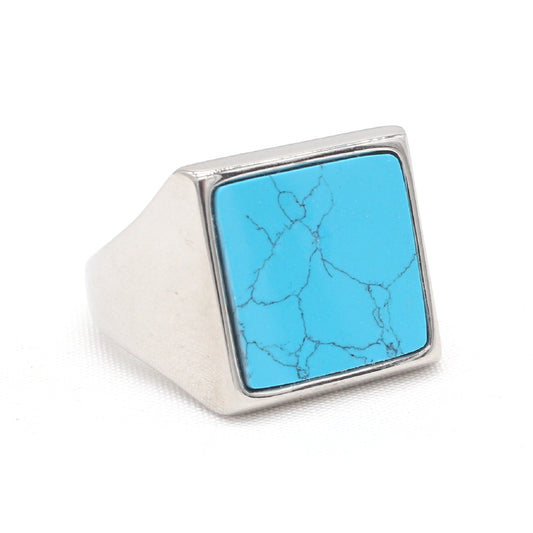Planderful Titanium Steel Ring For Men Unisex Square Stone Minimalist Protection Statement