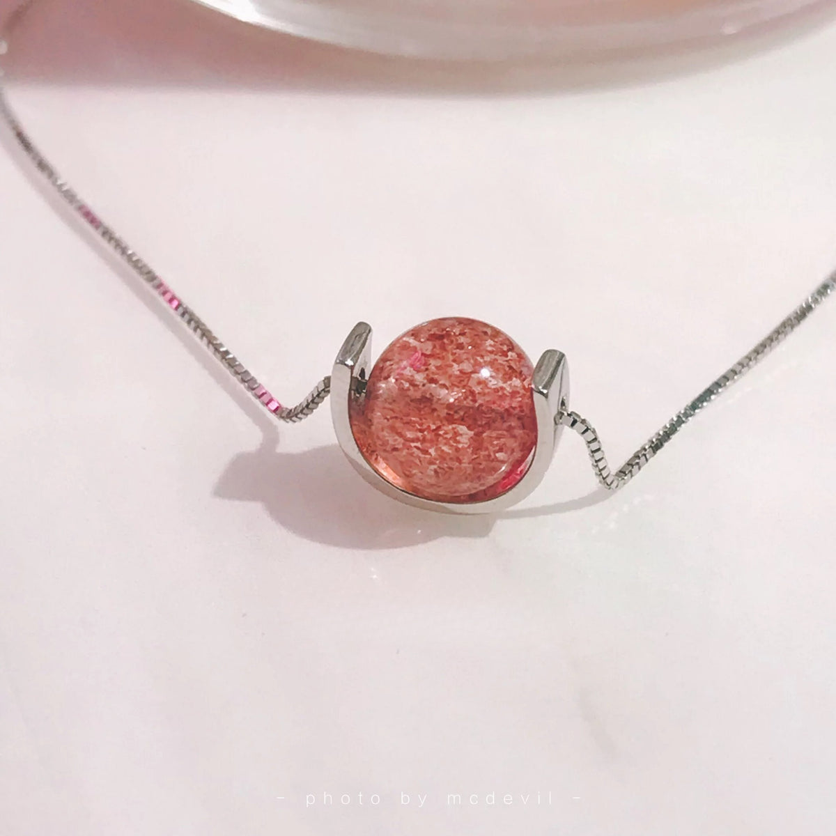 Strawberry Quartz Moonstone Crystal Heart Necklace