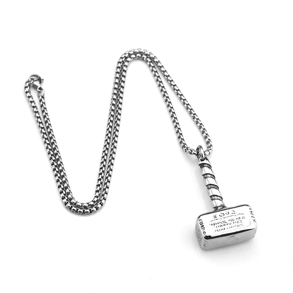 Planderful Thunder Hammer Pendant Necklace Titanium Steel Unisex Norse Legacy Jewelry For Men Women
