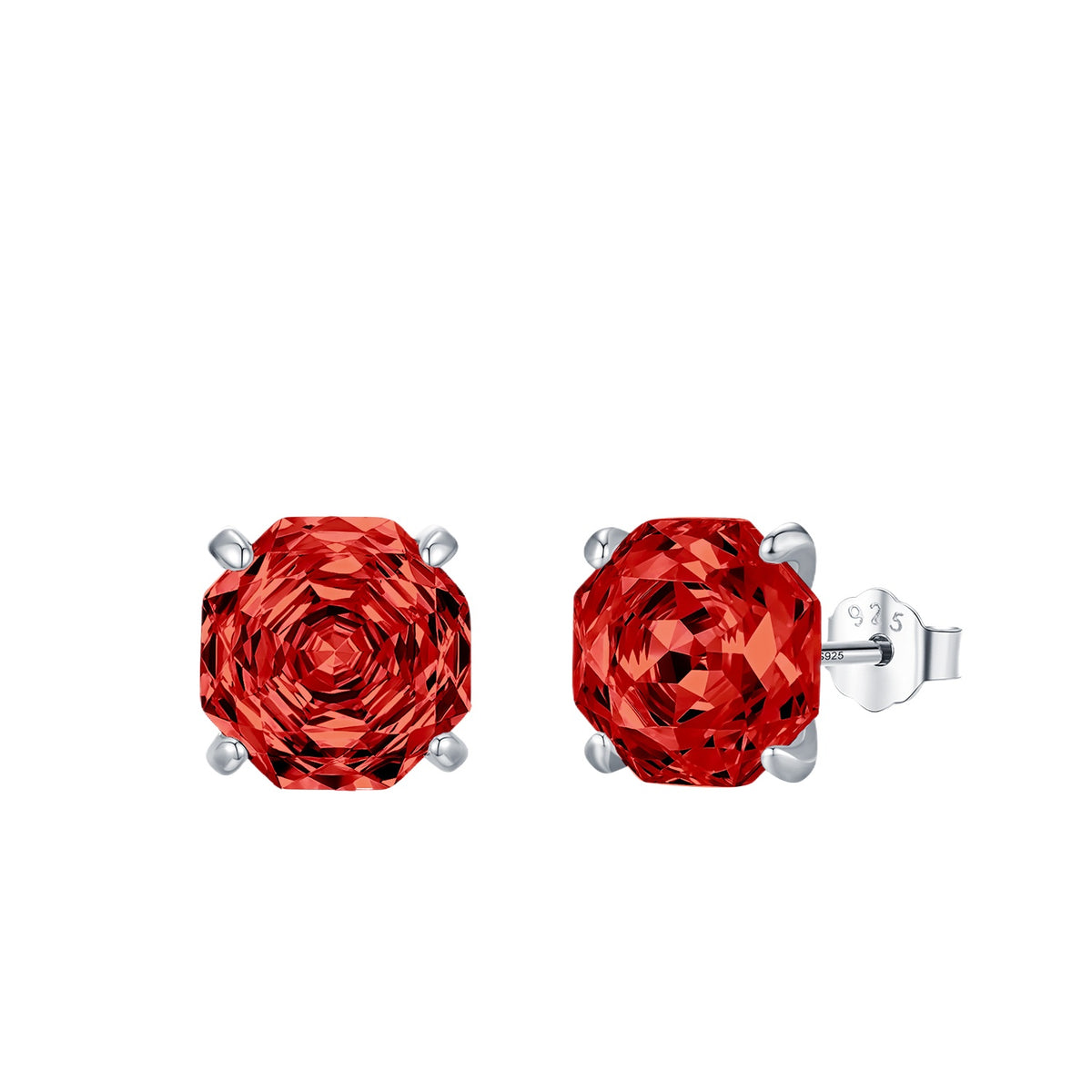 925 Sterling Silver Red Rose-Cut Zircon Cartilage Stud