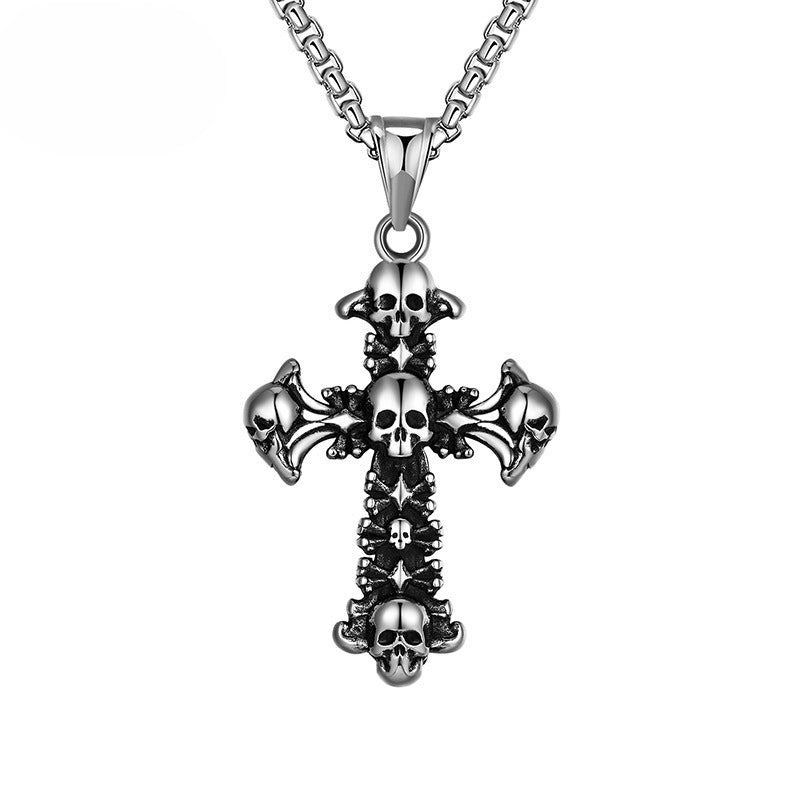 Titanium Steel Necklace – Statement Unisex Skull Cross Snake Bone Chain For Men And Women