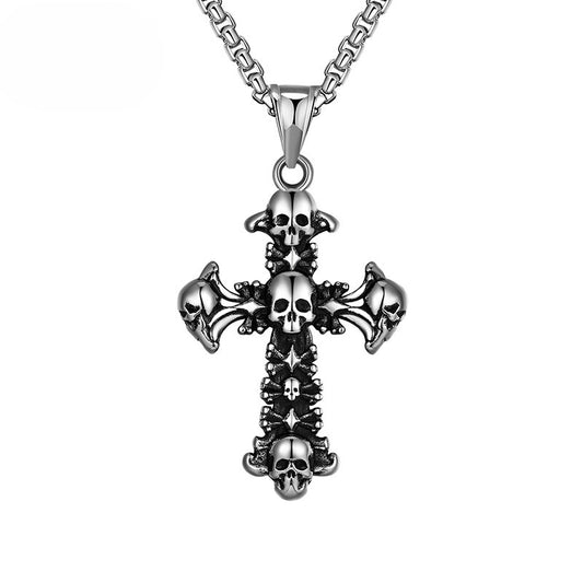 Titanium Steel Necklace – Statement Unisex Skull Cross Snake Bone Chain For Men And Women