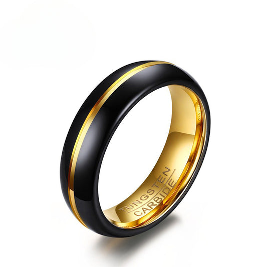 Cross-Border Jewelry Supply 6MM Tungsten Steel Black Gold Ring