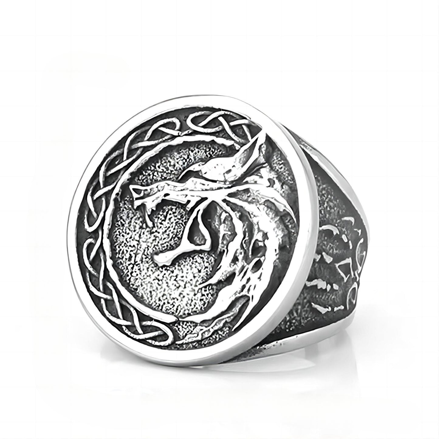 Nordic Vintage Stainless Steel Men's Ring Viking Wolf Head