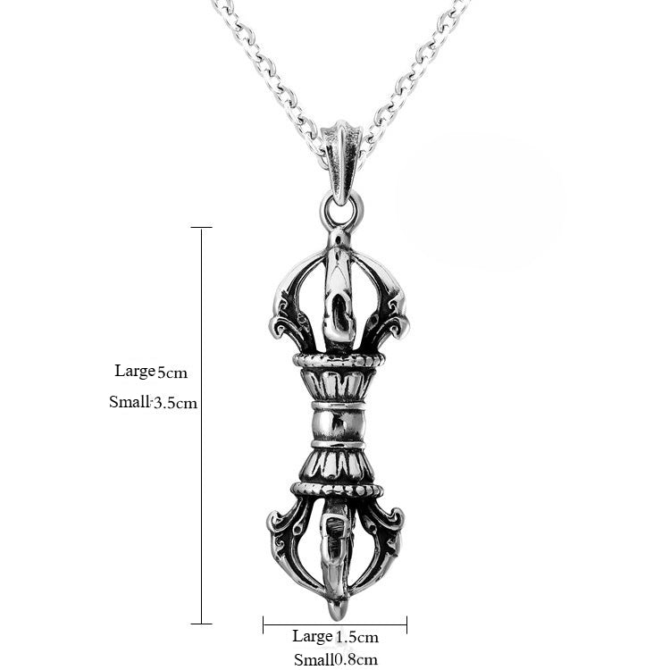 Planderful Vajra Pestle Pendant Necklace Titanium Steel Unisex Tibetan Style Protection Statement