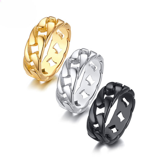 Cuban Chain Ring Jewelry Gold Titanium Steel Ring for Men