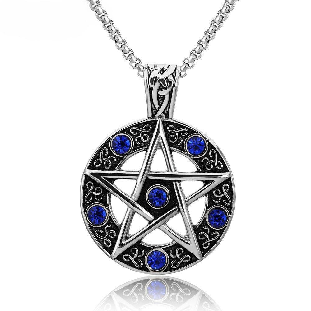 Power Cosmic Energy Pentagram Zircon Pendant Retro Titanium Steel Unisex Jewelry Planderful For Men And Women