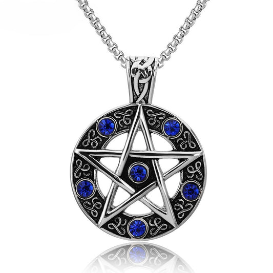 Power Cosmic Energy Pentagram Zircon Pendant Retro Titanium Steel Unisex Jewelry Planderful For Men And Women