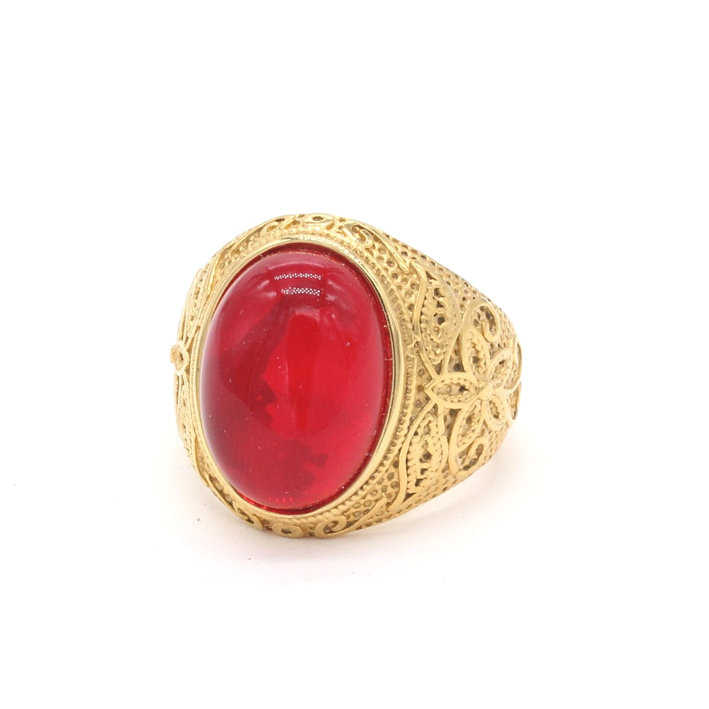 Titanium Steel Ring With Oval Gemstone Unisex Fashion Accessory Planderful Personalized Pattern