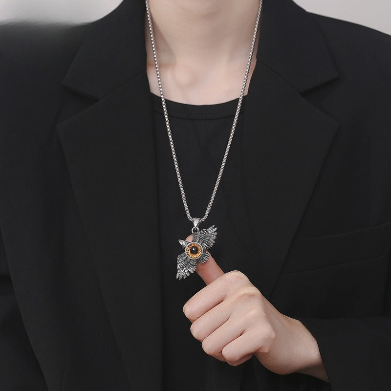 Steel Necklace - Vintage Falcon Pendant