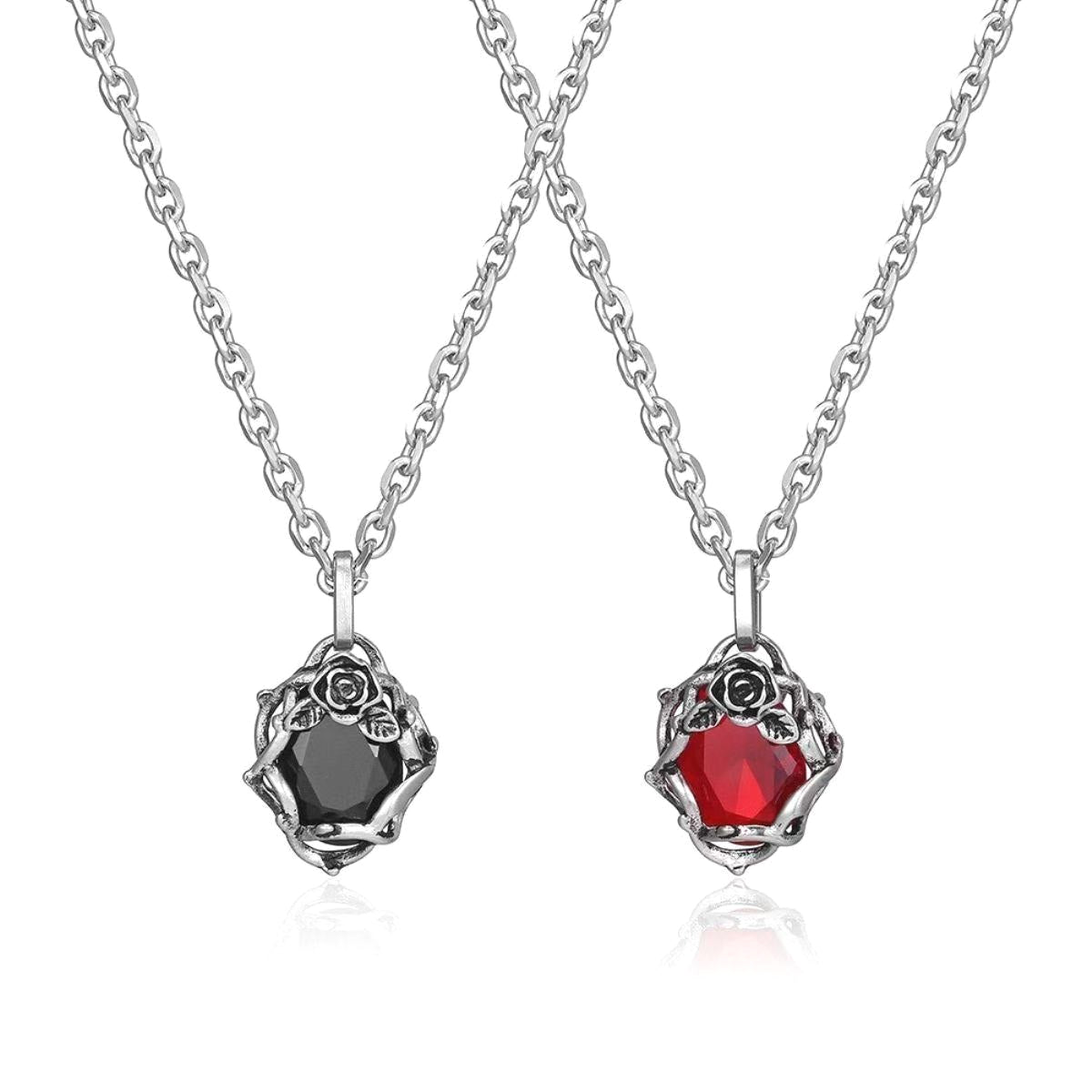 Planderful Jewelry Dark Thorns Rose Ruby Necklace