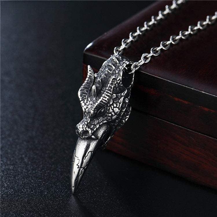 Planderful Dragon Head Knife Pendant Necklace For Men Unisex Durable Titanium Steel Jewelry