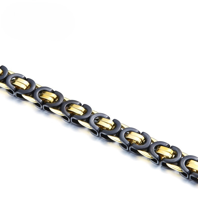 Gold-Plated – Stainless Steel Two-Color Flat Men's Necklace