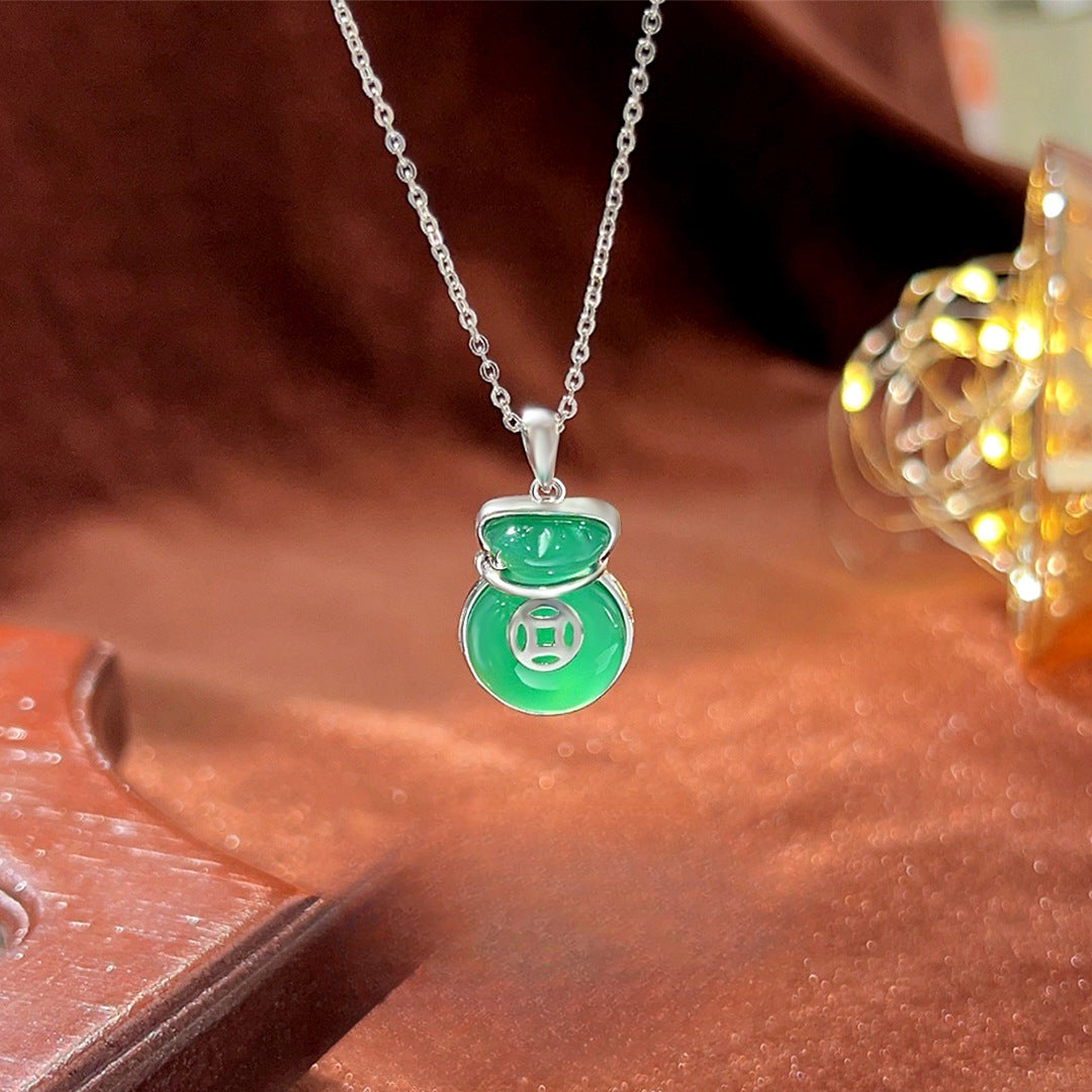 S925 Sterling Silver Chalcedony Lucky Bag Necklace Gift