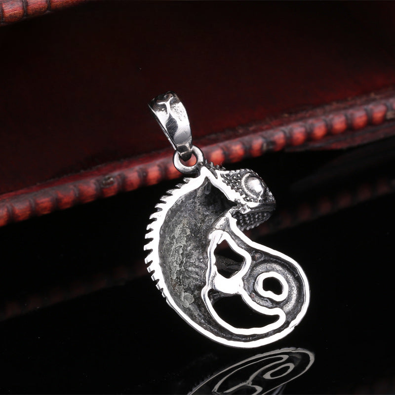 Custom Retro Stainless Steel Animal Pendant Necklace for Men - Titanium Steel Lizard Design
