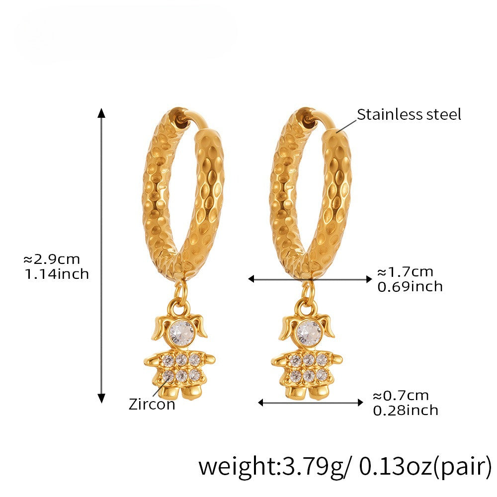 Planderful Little Prince Zircon Earrings Stainless Steel Women