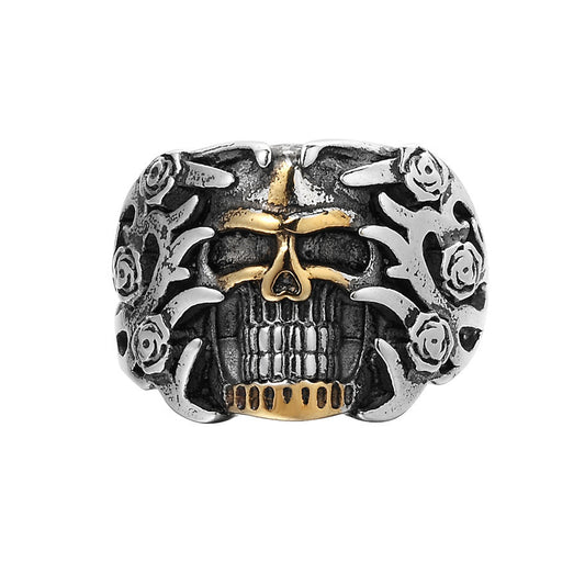 Halloween Rose Skull Titanium Steel Ring for Men