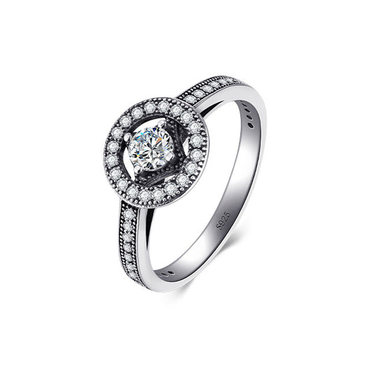 Stylish S925 Sterling Silver Zircon Distressed Ring for Women