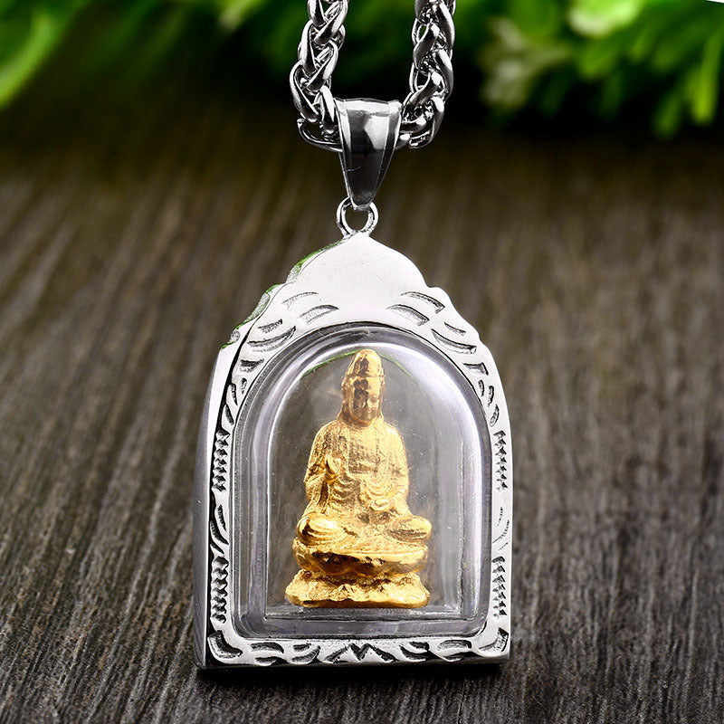 Men's Titanium Steel Sakyamuni Buddha and Guanyin Pendant, Creative Minimalist Jewelry Wholesale