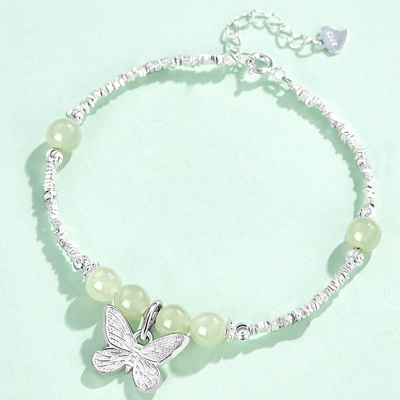 Guofeng S925 Sterling Silver Butterfly Jade Bracelet Luxury Jewelry