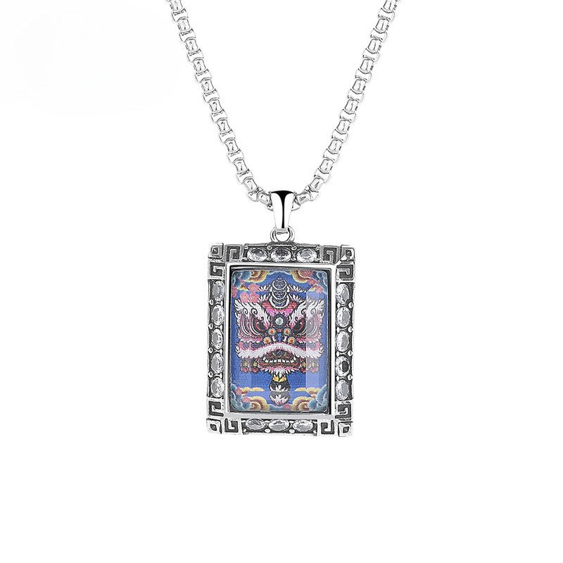 Zircon Necklace - Elegant Lion Dance Pendant In Titanium Steel For Everyday Wear And Culture Inspired